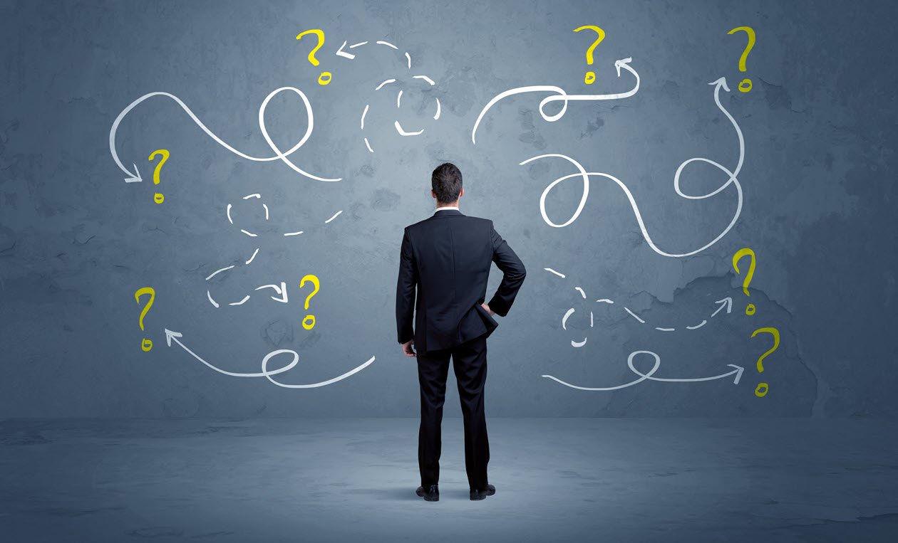 Blackboard, Looping Arrows, Question Marks, Decision Making, Confused